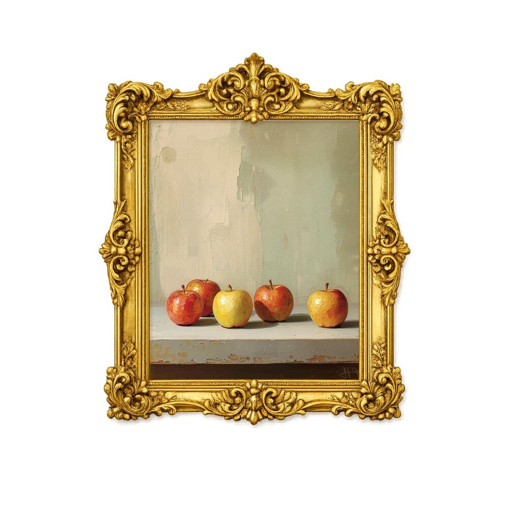 NEW Five Apples-Still Life Print, Rustic French Country Kitchen Wall Art 8x10